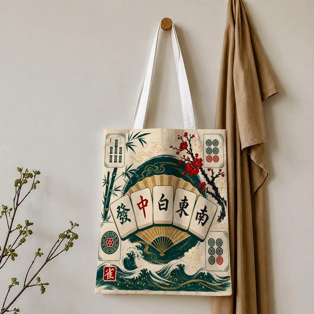 LUCKY MAHJONG CLUB Storage Bags Tote Bag Reusable Shoulder Shopping Foldable For School Work Travel Daily Use