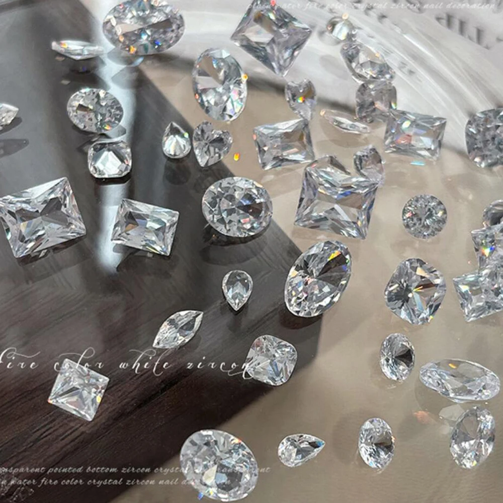 10 pz 4-10mm Fondo A Punta Zirconia Unghie artistiche Strass Quadrato/Rettangolo/Ovale Scintillante Decorazioni Per Unghie Artigianato FAI DA TE Manicure *