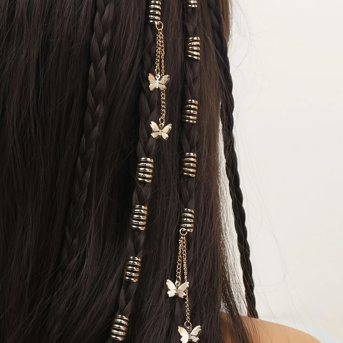 

12pcs Hippie Style Butterfly Tassel Hair Beads and Rings for Girls Dreadlock Hair Accessories Loc Hair Jewelry for Braids