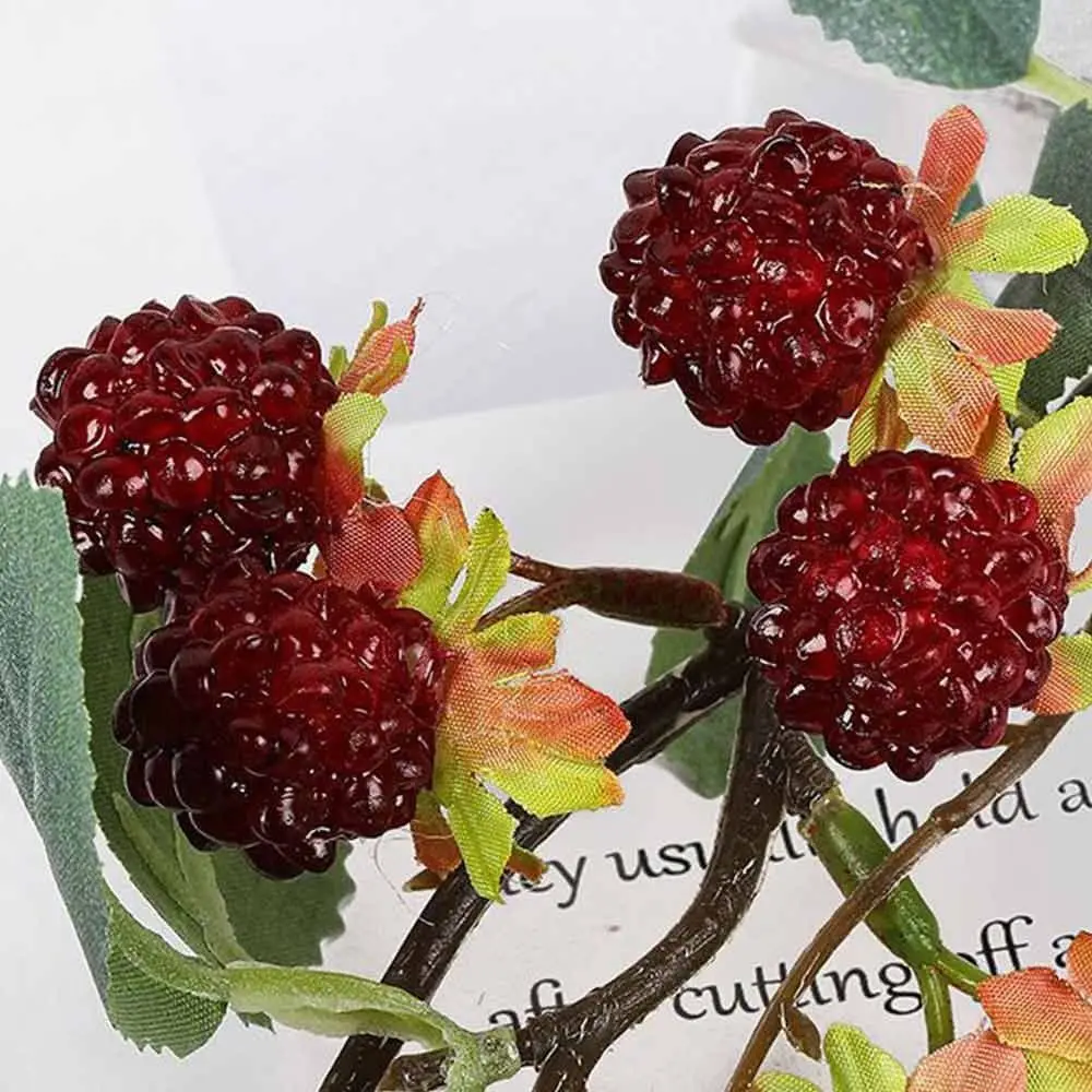 Rote Himbeer-Kunstbeeren DIY-Zubehör Simulierte Beerenzweige Blumenarrangement Grüne Blätter Künstliche Früchte – Detail 5