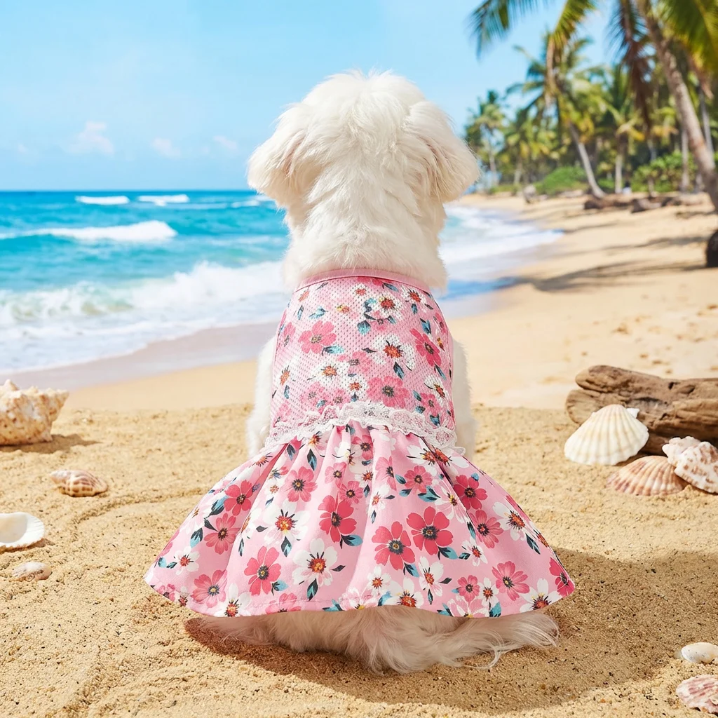 Vestido floral rosa para perros y gatos pequeños/medianos cómodo - imagen 2