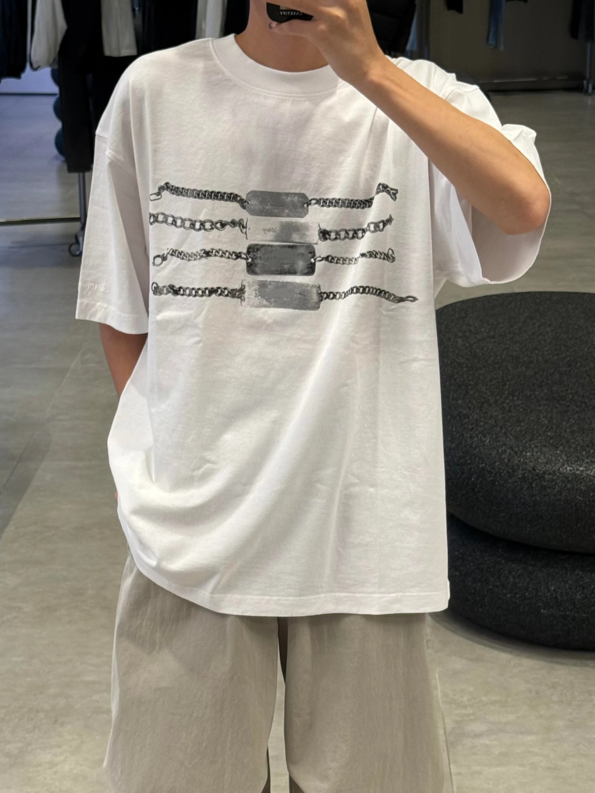 Loose Fit Chain Print Short Sleeve T-Shirt Unisex Casual Style Cotton Material round Neck Spring 2026 Trendy Design