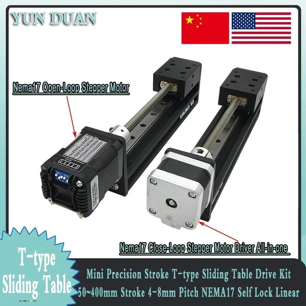 Mini Precision Stroke T-type Self Lock Sliding Table Drive Kit 50~400mm NEMA17 Closed Loop Integrated Machine CNC Router