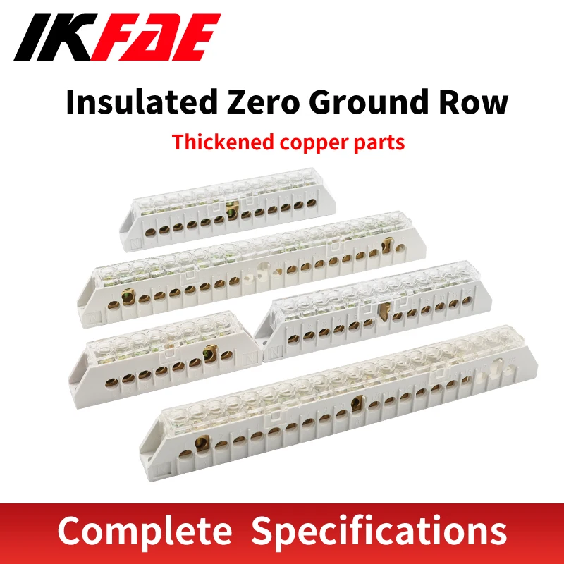 IKFAE Terminal block 6X9MM 8/12/18/6+6/9+9 holes Brass Strip Zero Wire Brass Terminal Distribution Cabinet Zero Earth Row