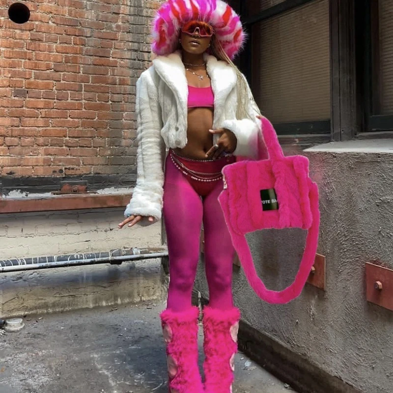 

Сумка через плечо с волосатой ручкой для женщин, большая вместительная плюшевая сумка-тоут, сумки для покупок, дизайнерская сумка Сумка Женская 가방