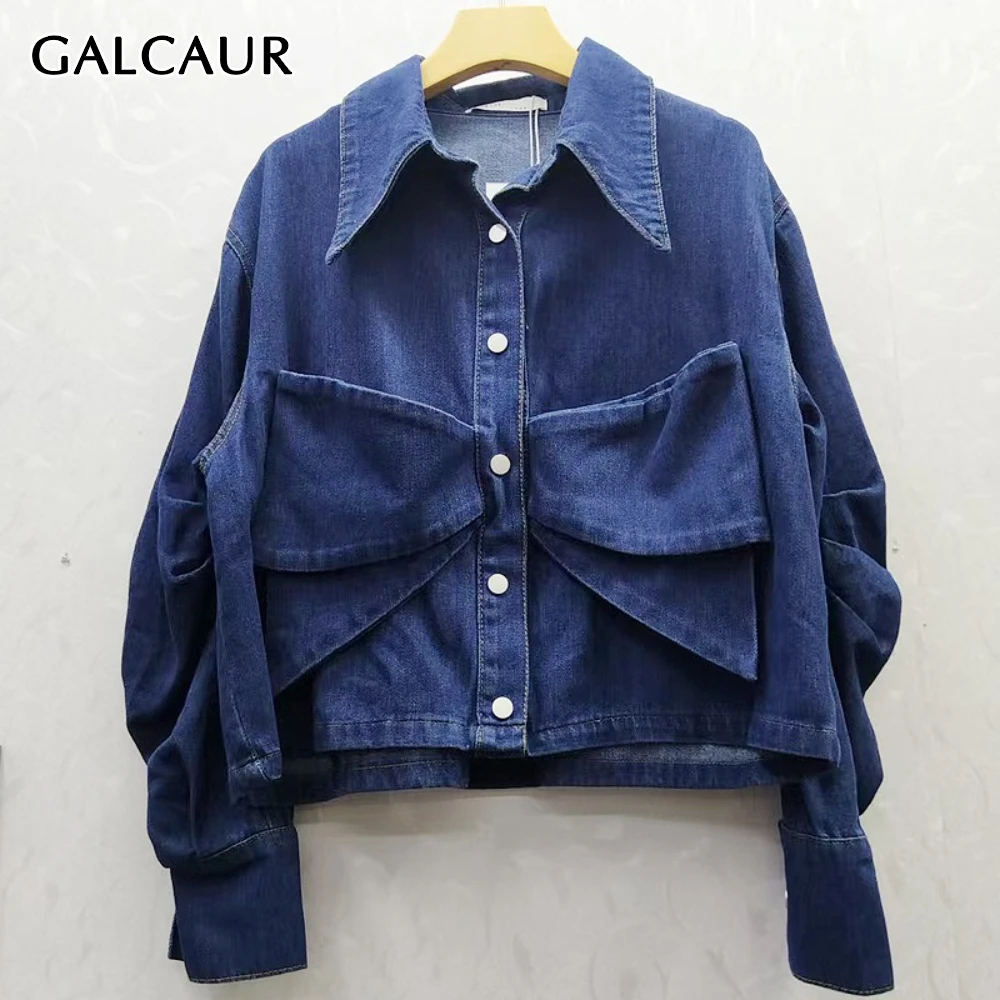 

GALCAUR Solid Spliced 3D Bow Jacket Female Lapel Long Sleeve Loose Streetwear Design Women's Jackets Autumn Fashion Style New