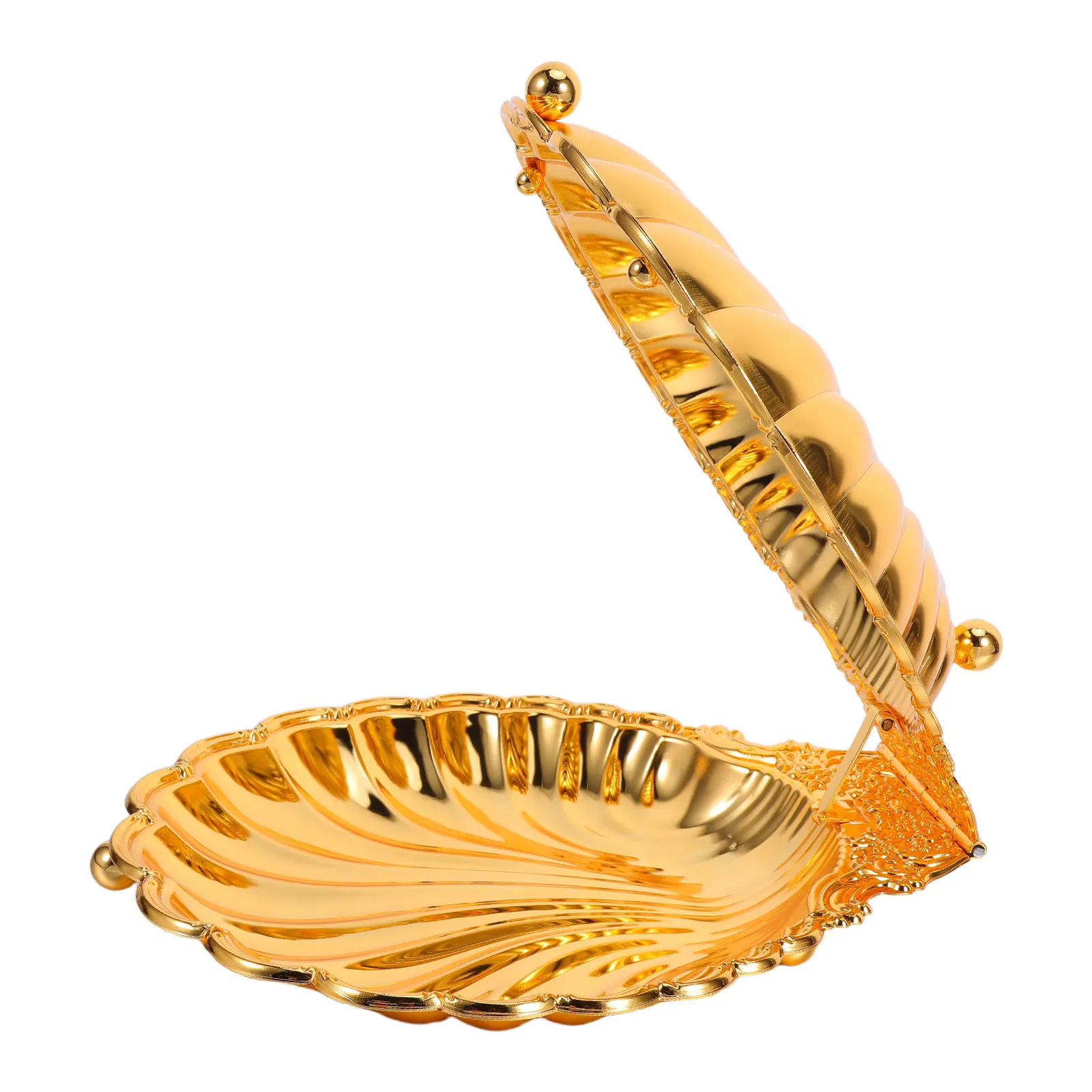 Golden Seashell Fruit Serving Tray Shell Shape Metal Tray Table Centerpiece Fruit Bowl Nuts Snacks Appetizers Dessert Platter