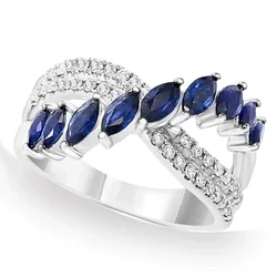 Huitan Gorgeous Fashion Cross Ring Bright Blue/White Zirconia Finger Accessories for Women Luxury Trendy Party Jewelry for Lady