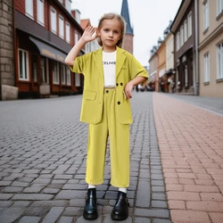 Suit for Kids Summer Thin Blazer Pants 2pcs Elegant Youth Girls Clothing Set Trendy Groups Outfits 12 13 14 Years Child Costumes
