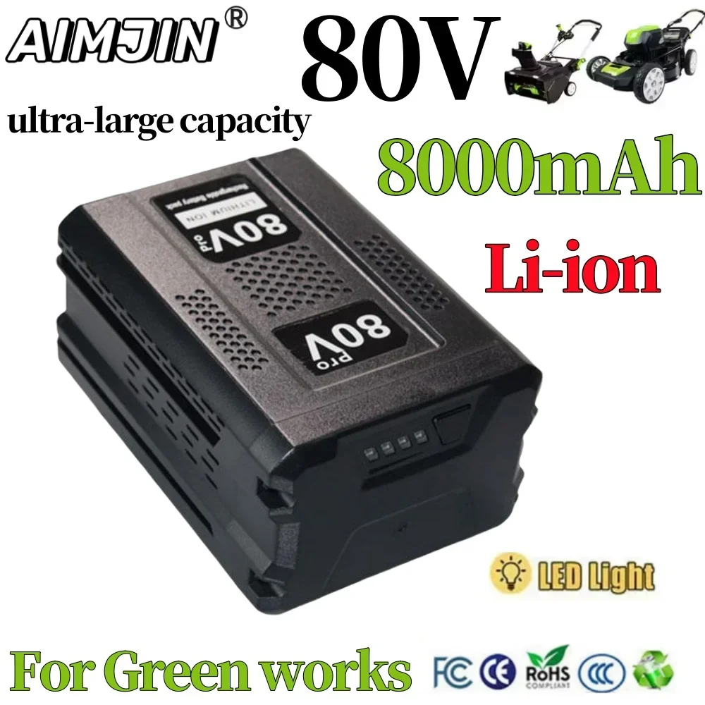 80V 8000mAh Max Replacement Battery For Greenworks Lithium Ion GBA80200 GBA80400 GBA80500 2901307 2902407 Cordless Power Tool