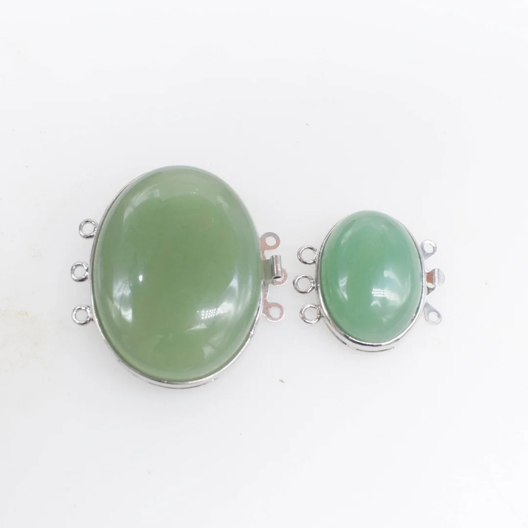 1Piece Multi-Row Green Jade Clasp Flat Oval Hooks Jewelry Connector Vintage DIY Necklace Accessories
