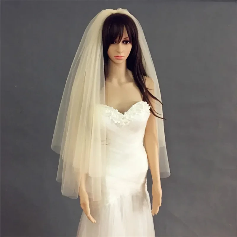 

Elegant 2 Layers Raw Cut Edge Soft Tulle Wedding Veil with Comb Bridal Accessories Veu De Noiva