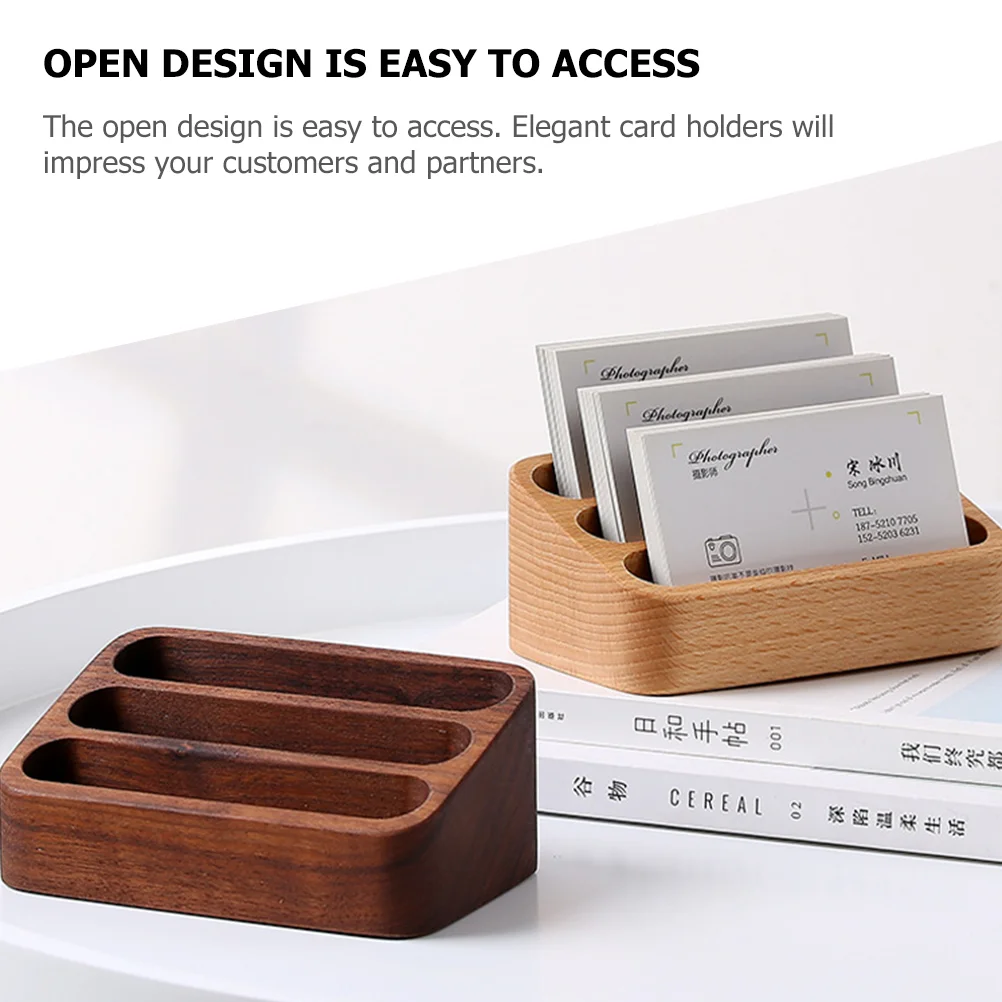 Solid Wood Desktop Business Card Display Stand 3 Compartment Card Storage Rack Card Box Office Supplies Card Holder Organizer