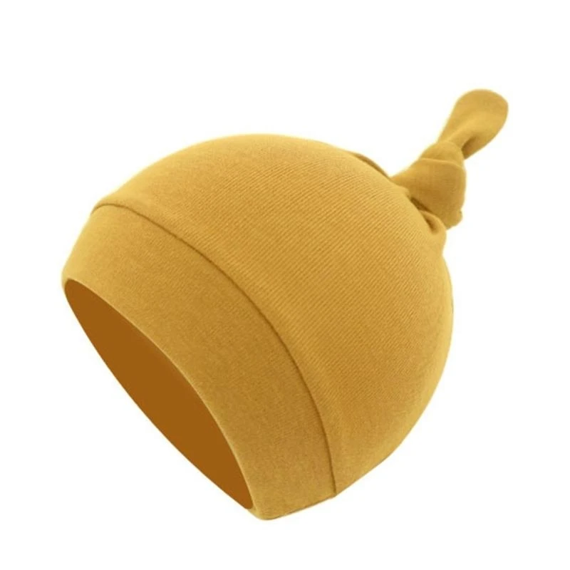 

Y4QA Baby Soft Cotton Hat Newborn Infant Tail Knot Beanie Solid Color Bonnet Bandanas Turban Headwrap for Boys