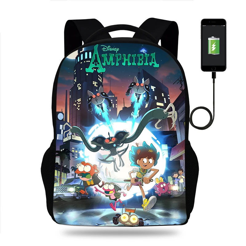 

Модный рюкзак амфибии Disney для мальчиков и девочек, школьный ранец для подростков с USB-зарядкой, повседневный дорожный рюкзак, школьные ранцы для студентов