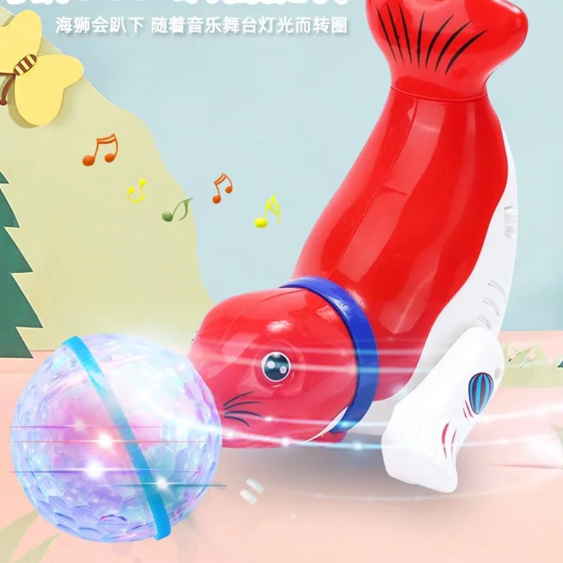 Kid Toys Top Ball Sea Lion Dolphin Electric Toys Children's Universal Rotating Light Music Projection Dancing Children's Toys