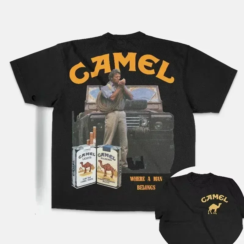 New 2026 Retro Car Camel Cigarettes T-Shirt Vintage Cotton Tops Tee Short Sleeve Casual Streetwear Oversized Women Men Clothing image 3