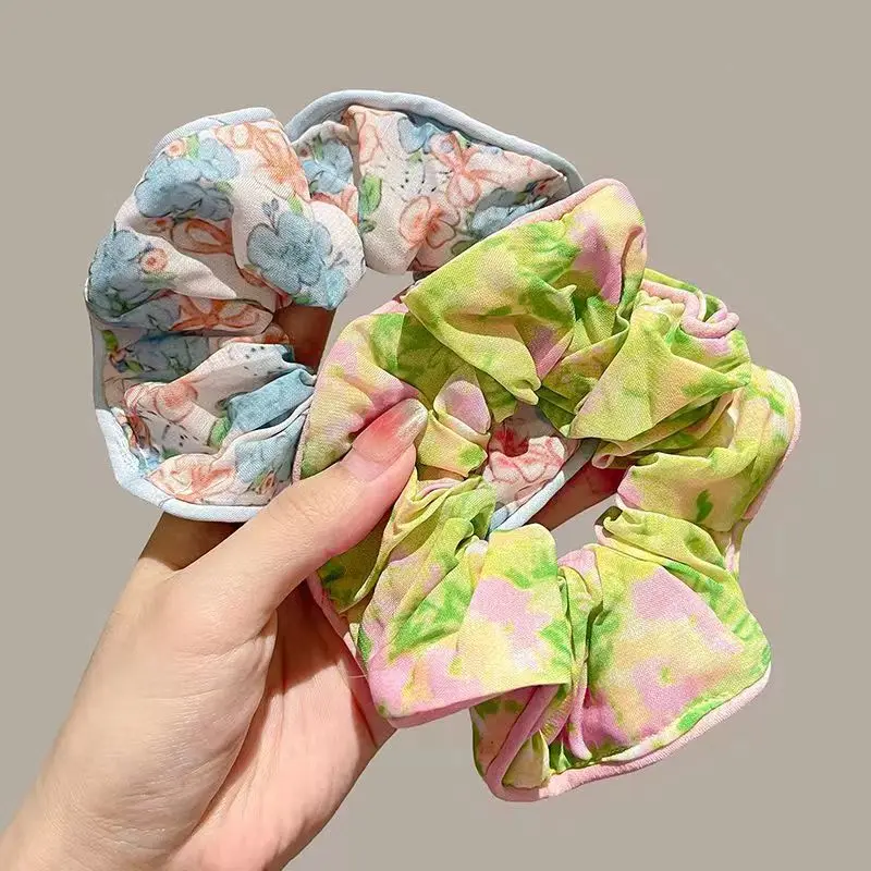 Temperamento coreano Scrunchies florais para mulheres, acessórios para cabelo, faixa de cabelo simples, rabo de cavalo, bandas de borracha para meninas