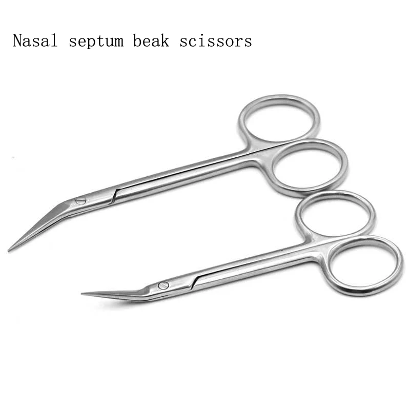 Plastic beauty stainless steel wow mouth scissors nasal septum 45 degrees scissors gold handle bird beak scissors nose comprehen