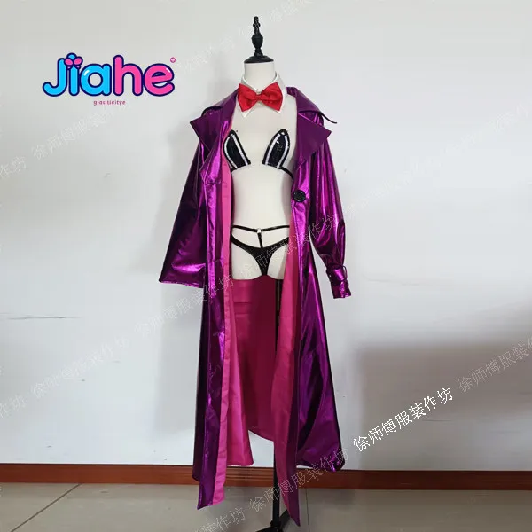 Eclipse  Brown Dust 2  Nightmare Bunny Girl Cosplay Costume sexy purple leather coat Halloween party handmade custom bikini view 2