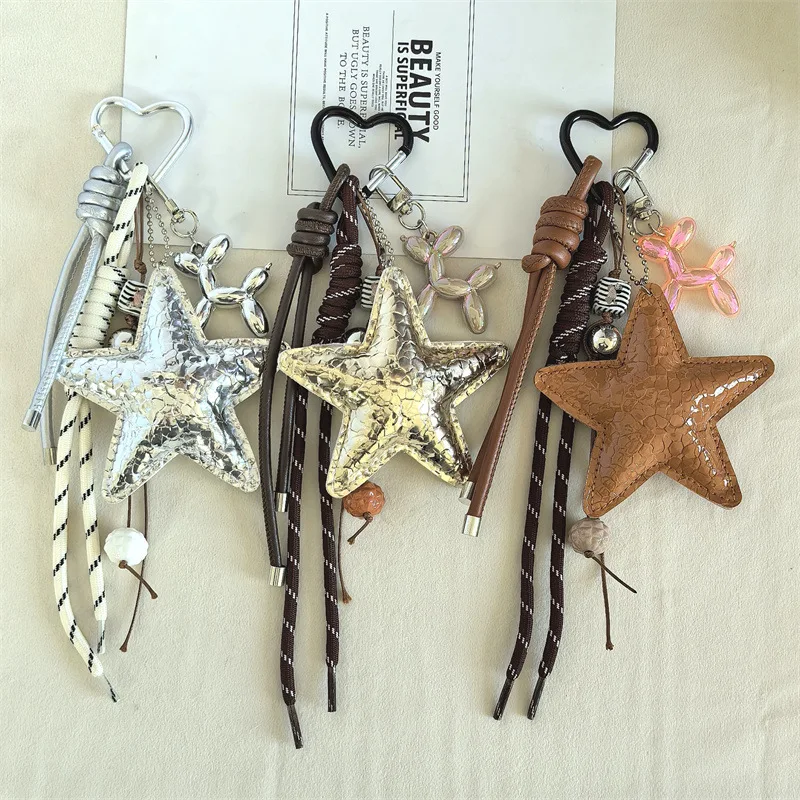 

Y2k Leather Rope Keychain Star Cute Dachshund Bag Pendant 3d Creative Cartoon Keyring Anti-lost Mobile Phone Lanyard Bag Pendant