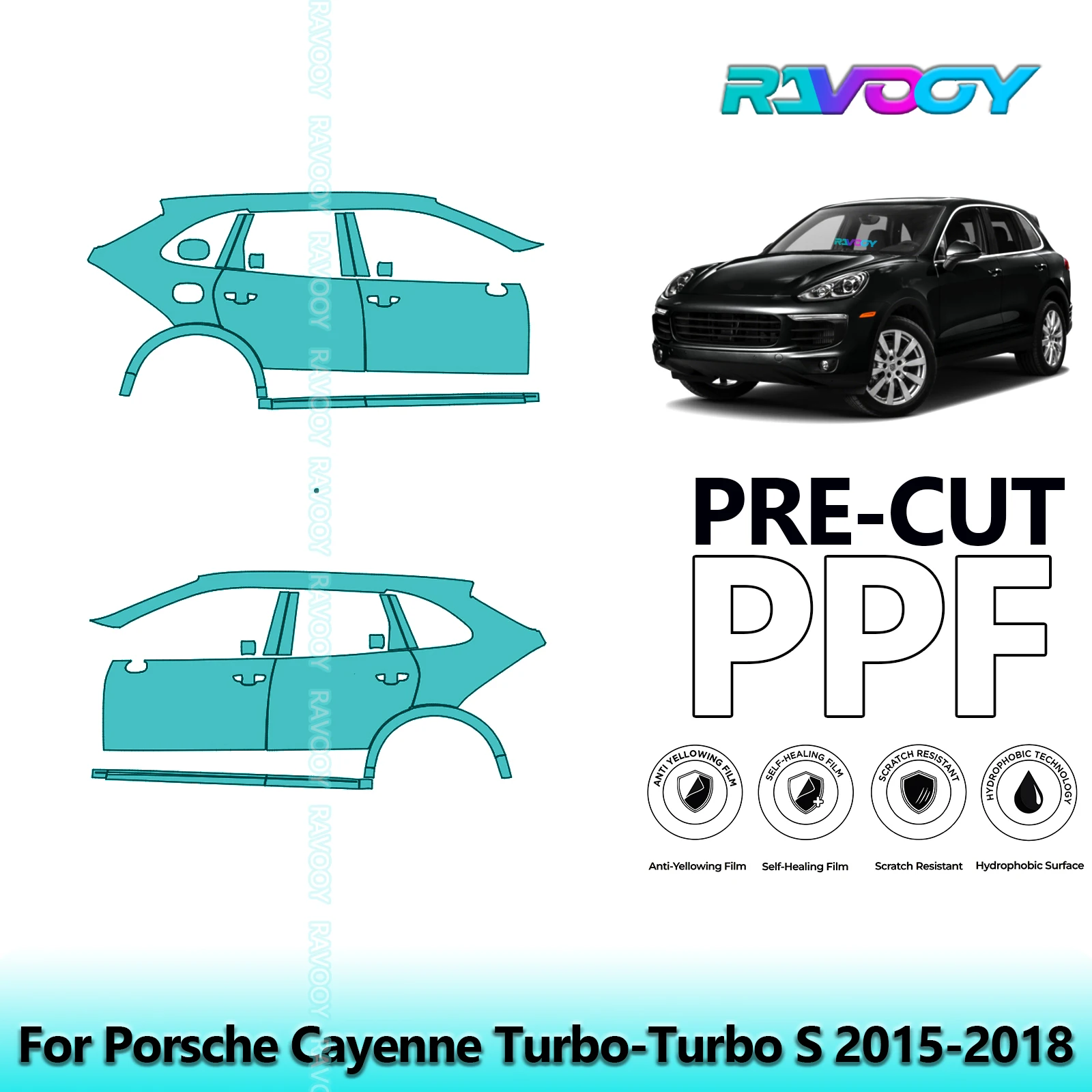 

For Porsche Cayenne Turbo-Turbo S 2015-2018 8.5mil Clear Matte Pre-Cut PPF Door & A/B Pillar Kit TPU Paint Protection Film Set
