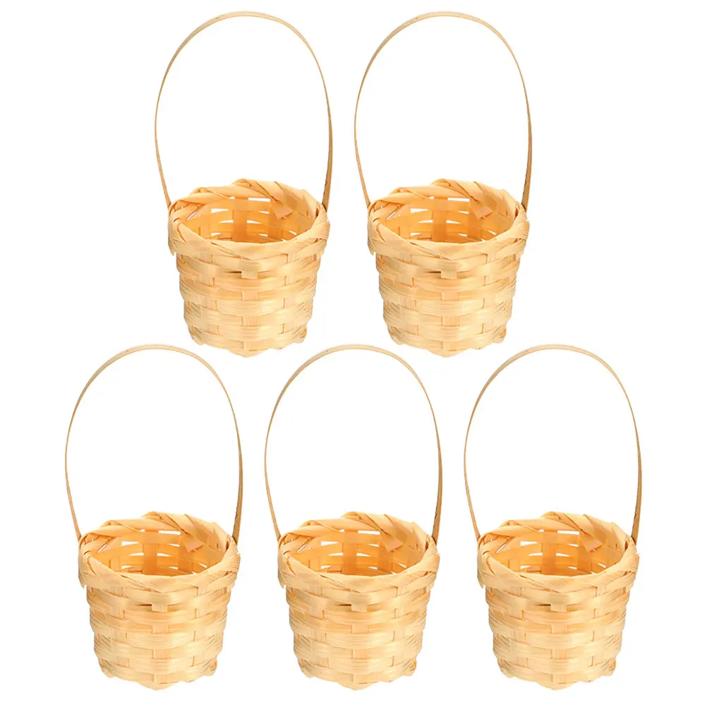 

5pcs Mini Bamboo Handwoven Baskets Rustic Style Home Decor Storage Small Flower Basket Woven Basket Modern Farmhouse