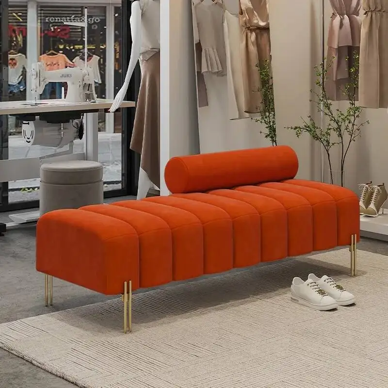 & Cream Upholstered Modern Chaise Lounge with Comfortable Metal Legs Rolled Seating Backrest for Dressing Room & Boutique Spaces