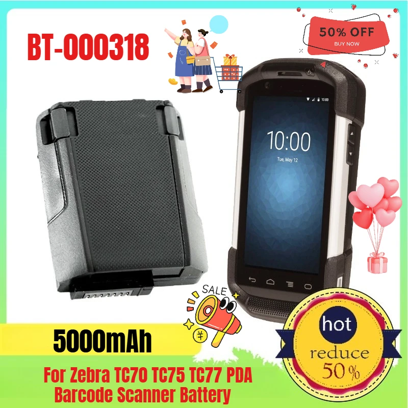 

5000mAh For Zebra TC70 TC75 TC77 PDA Barcode Scanner Battery BT-000318