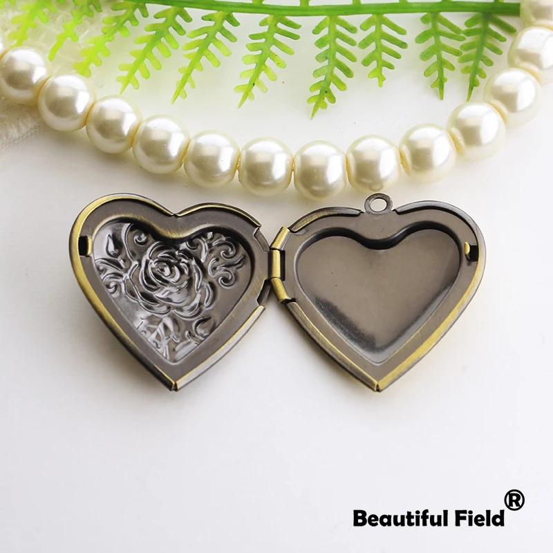 2pcs 29x29mm Photo Loclet Box Setting Brush Bronze Color Plated Heart Cameo Base Blank Tray Flowers Fragrance - view 3