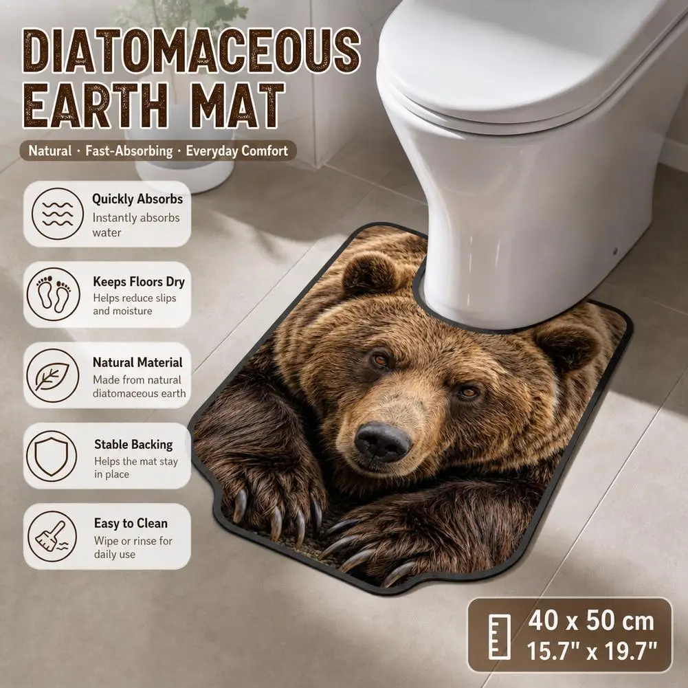 Tiger Bathroom Mat U Shaped Toilet Rug Diatomaceous Earth Fast Dry Absorbent Non Slip Floor Carpet 2D Animal Splash Proof 40x50