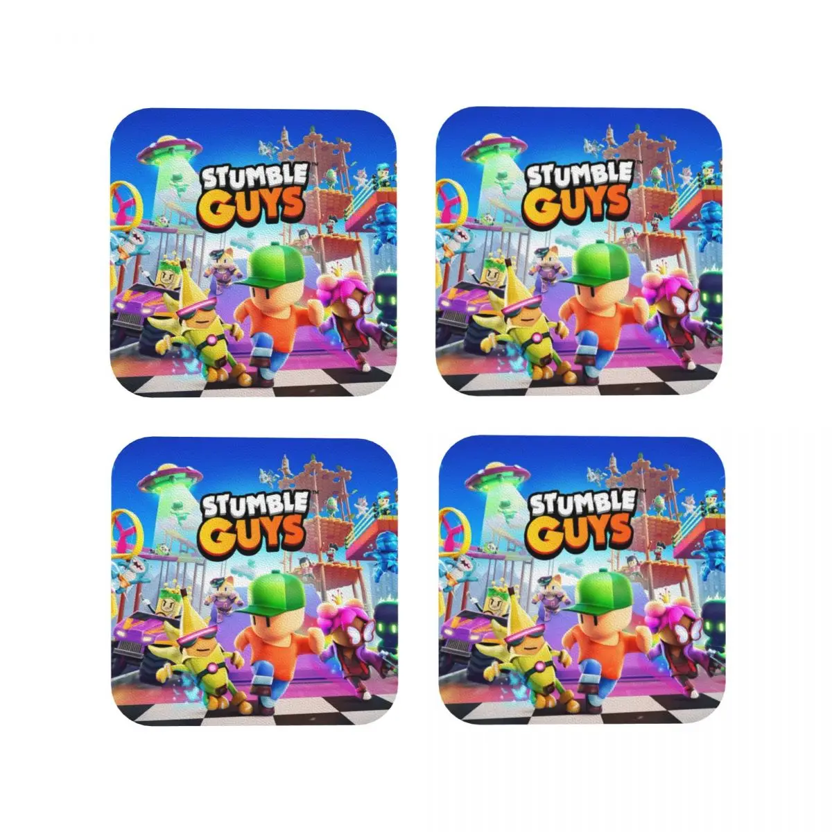 

Классические игровые подставки Stumble Guys, кухонные салфетки, водонепроницаемые изоляционные коврики для чашек, кофейные коврики для декора, подушечки для посуды, набор из 4 шт.