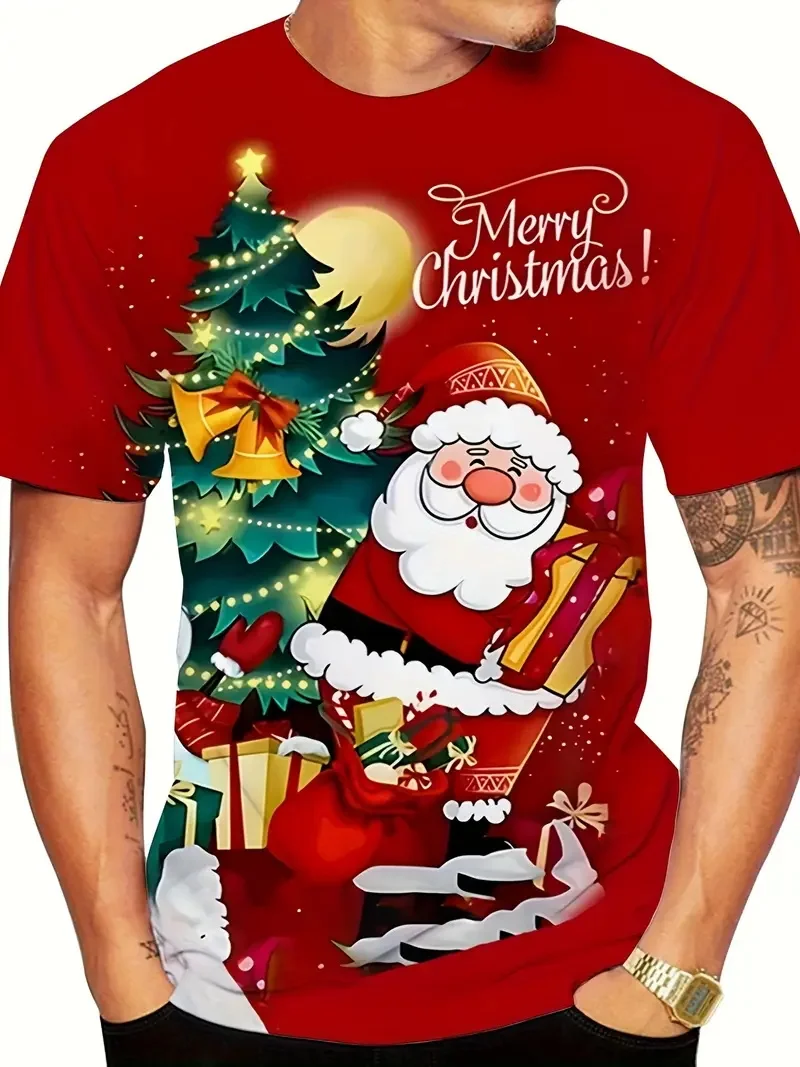 

Футболка с 3D принтом Санта-Клауса, футболки с короткими рукавами с Рождеством для мужчин и женщин, футболка с рисунком пряничного человечка, топы