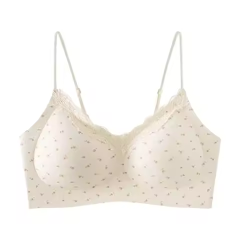 Traceless Deep V Bra Korean Lace Wireless Bra Cartoon Rabbit Bear Polka Dot Grid Pattern Push Up Underwear Gathered Breasts