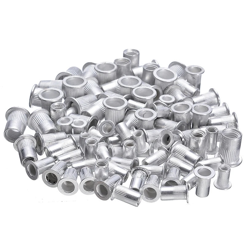 100pcs Steel Aluminum Rivet Nuts Kit Threaded Rivet Nut Inserts Rivnut Nutsert M3 M4 M5 M6 Mixed Kit Set Repairing Tools