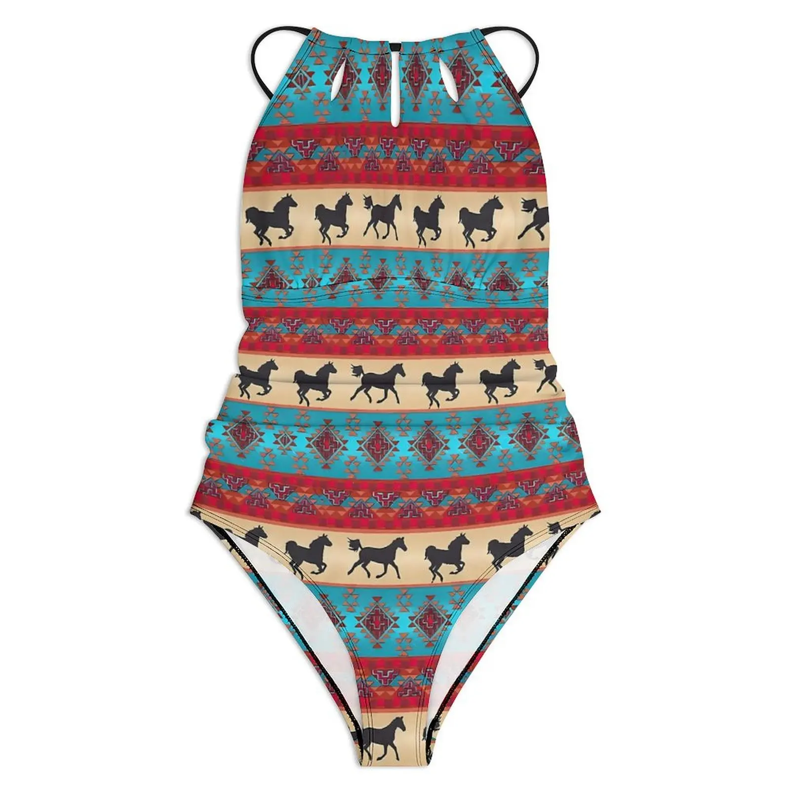 Tribal Horse Swimsuit Sexy Vintage Print One Piece Swimwear Push Up Swimsuits Aesthetic Sport Bathing Suits