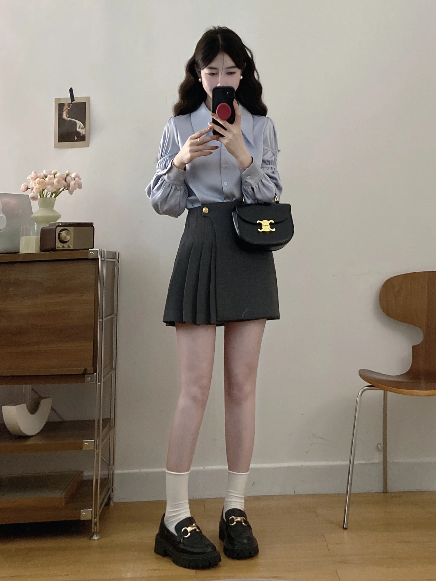 

plus Size Women's Long Sleeve Shirt And Half Skirt Two Piece Set Slimming Age Defying High Design Sense Fashionable Ensemble