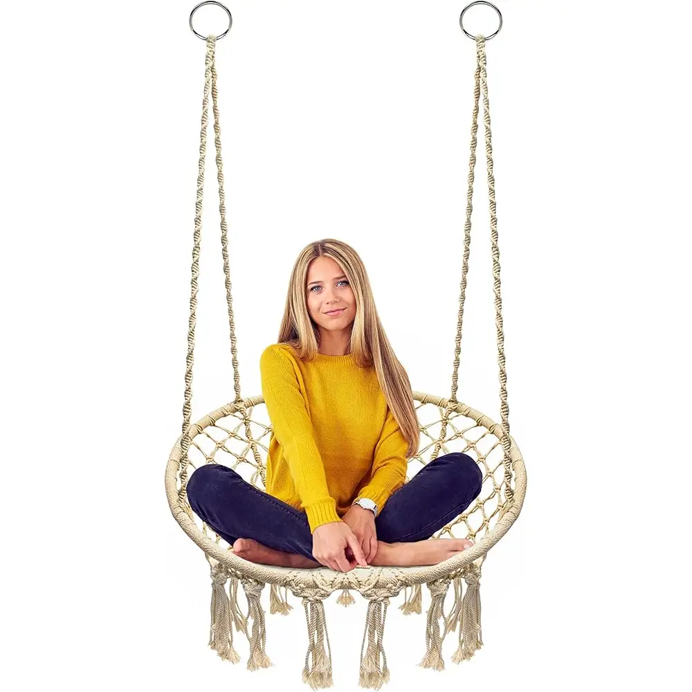

Stylish Boho Swing Chair - Premium Cotton Ceiling Swing For Durability, Decorative Rame Hanging Hammo Chair - Use Indoor,