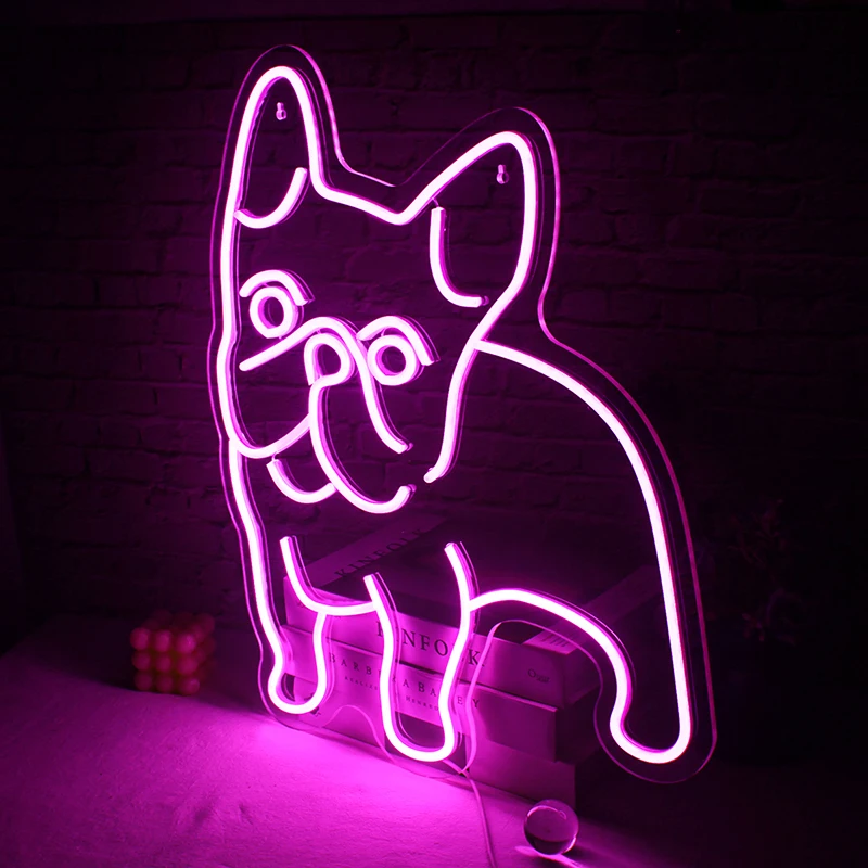 Wanxing Neon Light Cute Pink Dog Neon Mural Sign Wall Hanging Light For Sports Room Decor Club Wedding Party Bar Xmas Gift