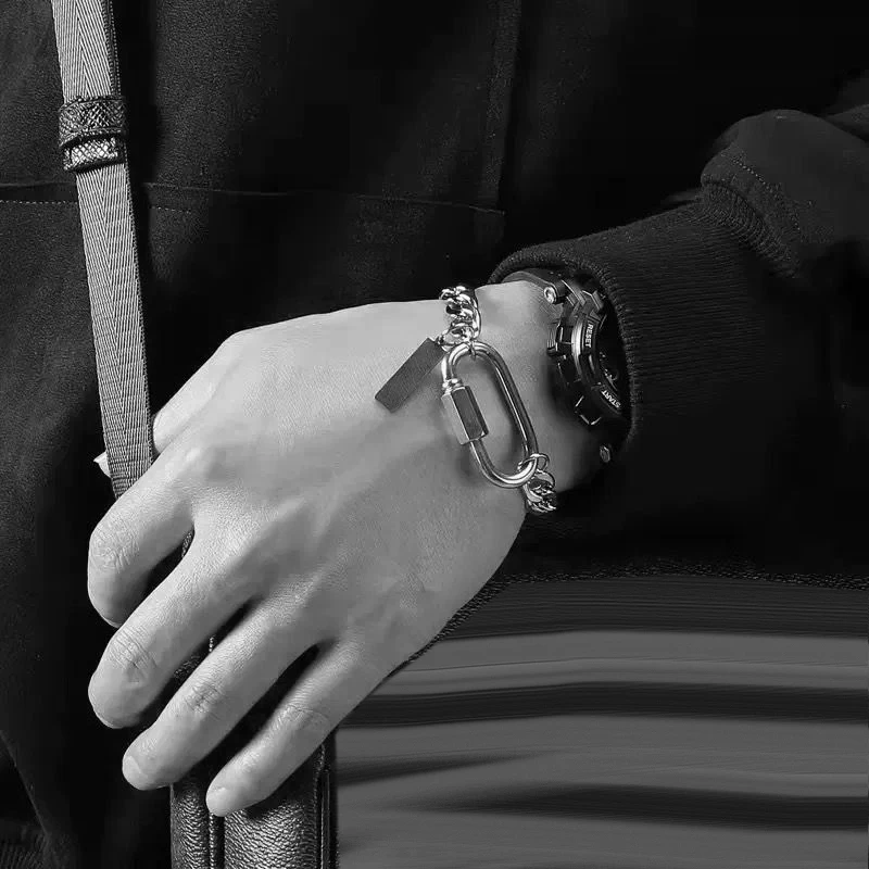Trendy European Stainless Steel Cuba Chain Bracelet For Men Vintage Climbing Carabiner Bracelet Women Jewelry YZ-01
