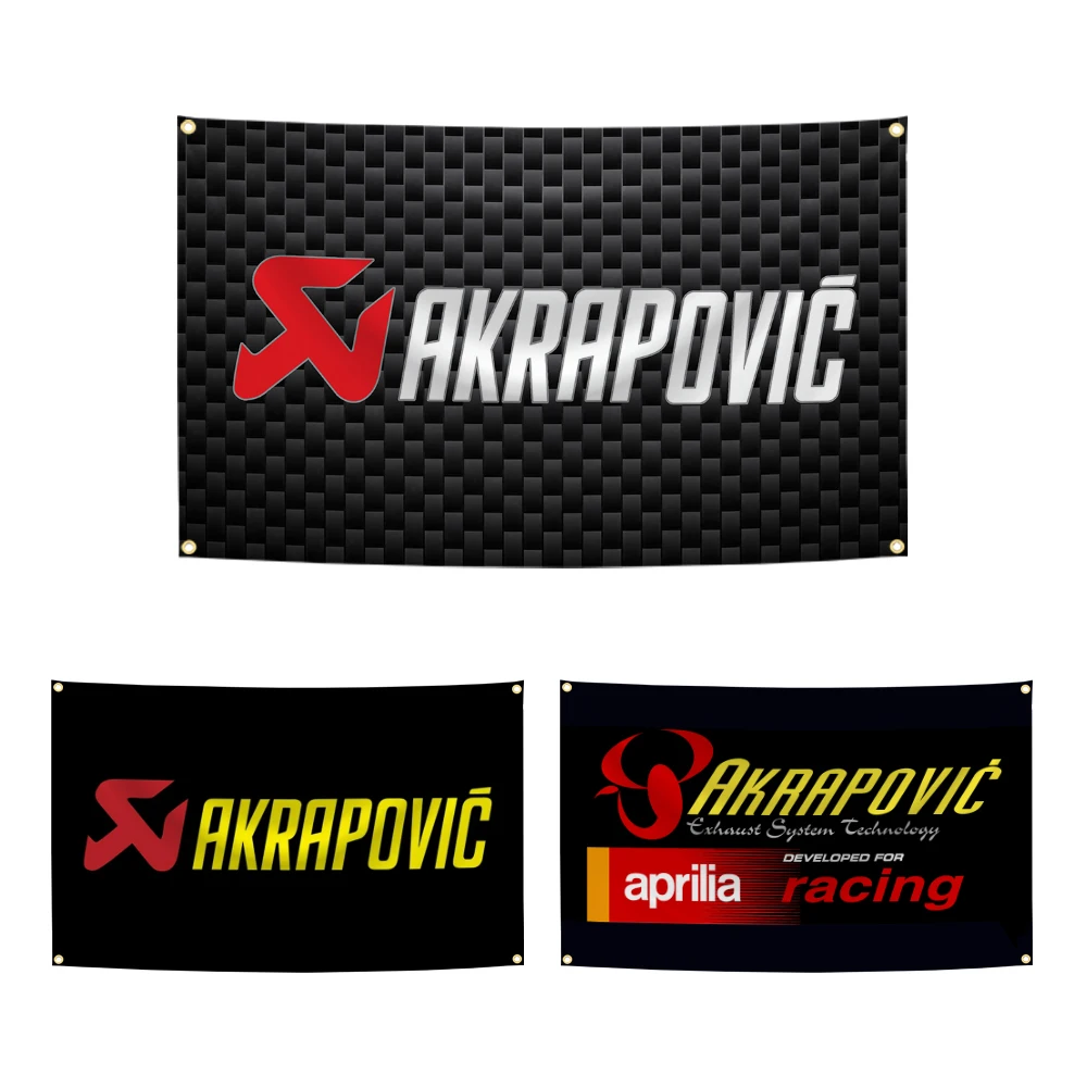 90x150 سنتيمتر A-Akrapovics دراجة نارية العادم العلم البوليستر الطباعة راية ل المرآب جدار الفن ديكور المنزل في الهواء الطلق نسيج