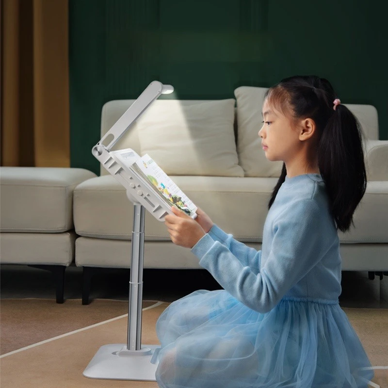 

Oatsbasf Book Stand for Reading With Kids LED Light 3 gears Height Adjustable Read Desktop Laptop Holder with Elastic Paper Clip