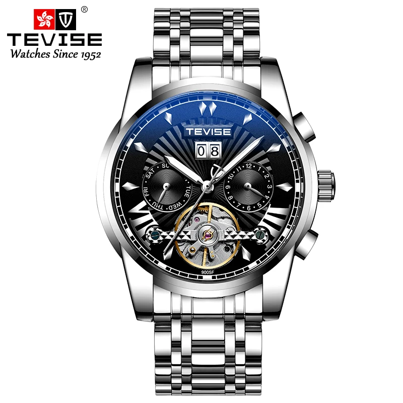 TEVISE Mechanical Watch Men Date Week Luminous Watch Automatic Wristwatch Business Watch