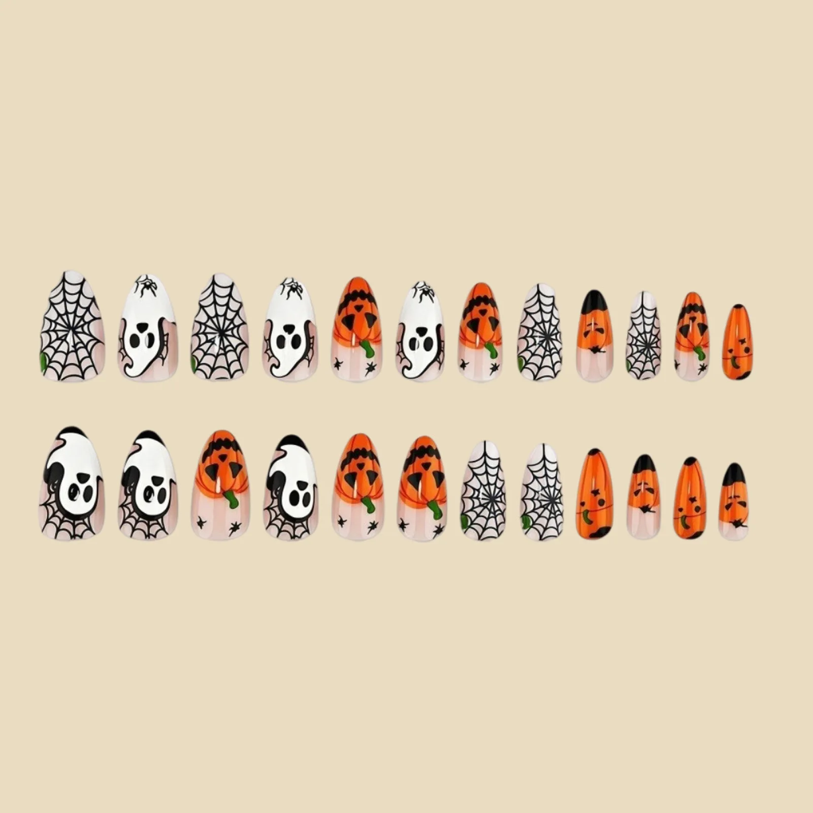 24pcs Halloween Press On Nails Ghost Pumpkin Spider-Web Bat Design Fake Nails For Women Girls Wearable False Nail Tips - view 3