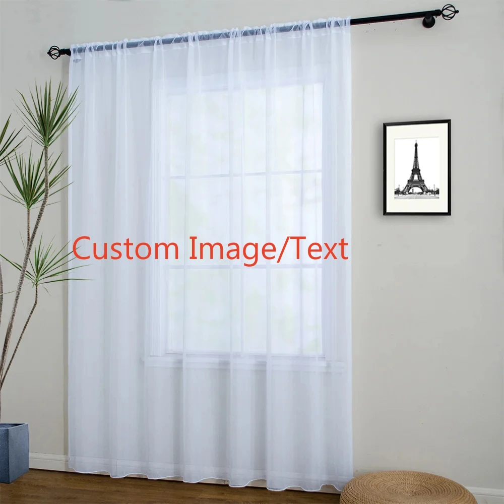 Custom Sheer Voile Curtain Customized Window Tulle Curtain Personalized Photo Text Semi Transparent Window Drape for Living Room