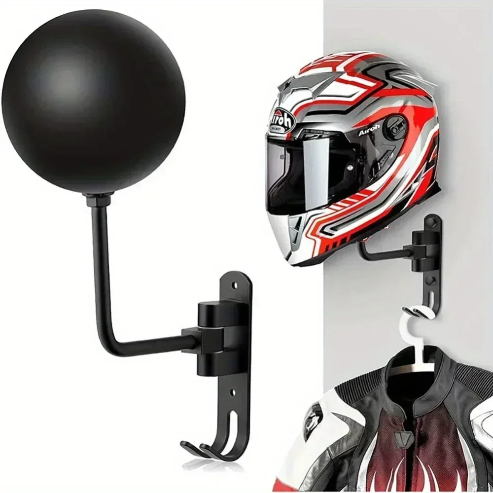 Motorbike Helmet Rack Stainless Steel Bike Helmet Rack 180 Degrees Free Rotation Double Hook Wall-mounted Helmet Holder