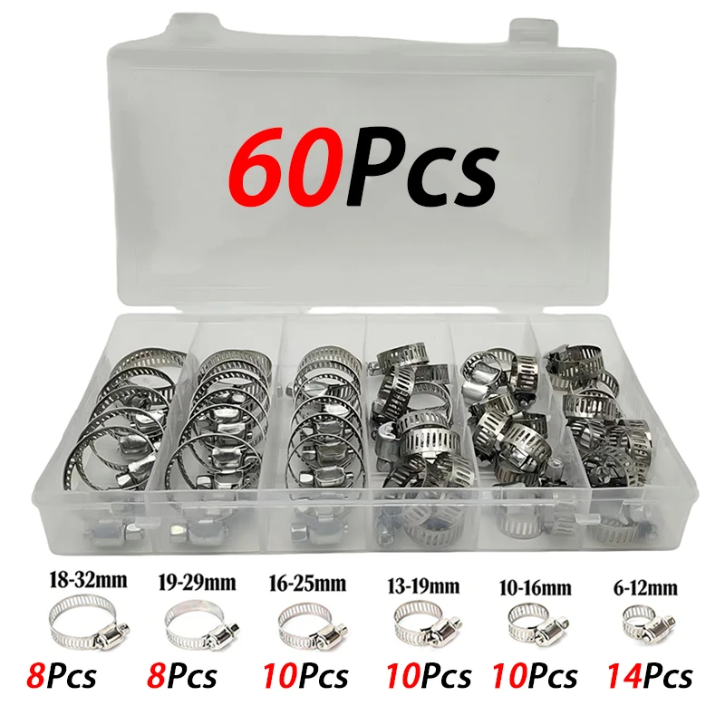 Set di 60 Morsetti per Tubi in Acciaio Inox, Kit di Fissaggio Regolabile per Tubi, Clip Robuste per Tubi Acqua/Gas, Auto