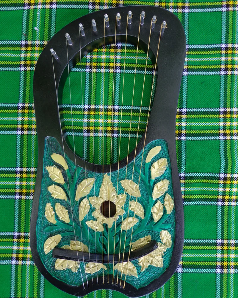 

Custom Made Lyre Harp With 10 String Hand Made Leave Engraved Black Rosewood Lyre Harp for Sale Wholesale Price Modern Lyre Harp