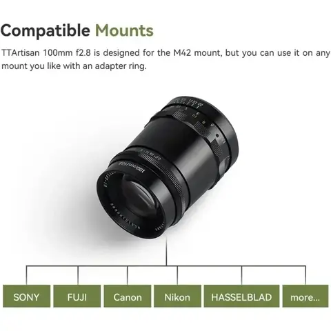 TTArtisan 100mm F2.8 MF Full Frame Soap Bubble Bokeh Camera Lens for M42 Mount Adapt to Sony E Fujifilm XF Nikon Z Leica M