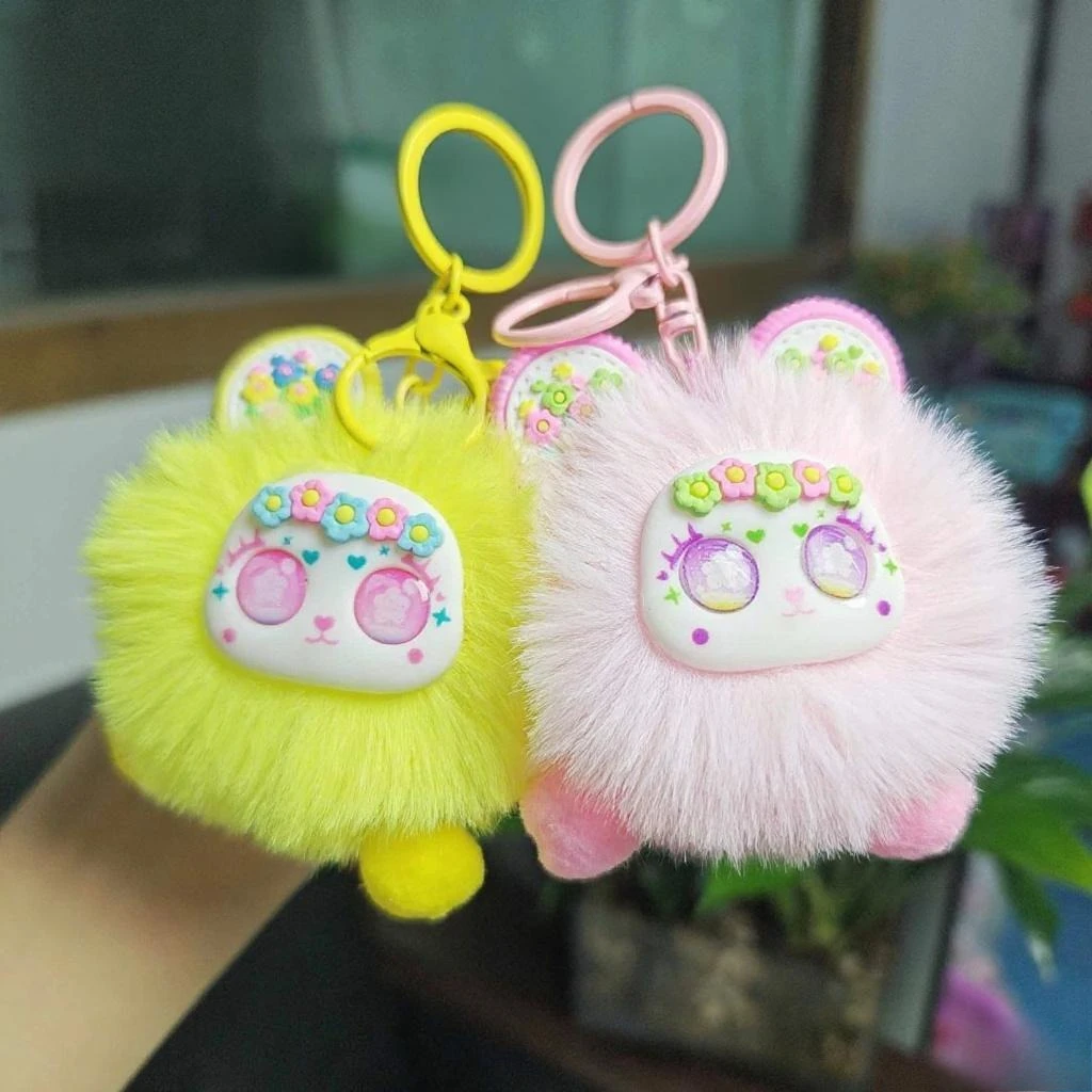 MINISO Adorable Multicolor Plush Bear Charm - Cute Gift for Girls, Backpack & Bag Accessory